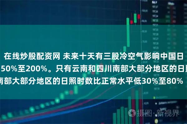 在线炒股配资网 未来十天有三股冷空气影响中国日照时数比正常水平高出50%至200%。只有云南和四川南部大部分地区的日照时数比正常水平低30%至80%（图3）。